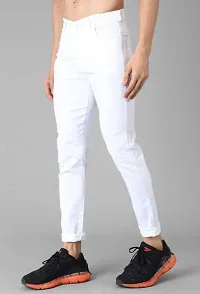 Elegant White Denim Solid Mid-Rise Jeans For Men-thumb3