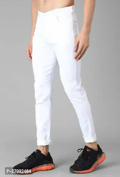 Elegant White Denim Solid Mid-Rise Jeans For Men-thumb4