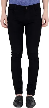 Elegant Black Denim Distress Mid-Rise Jeans For Men-thumb2