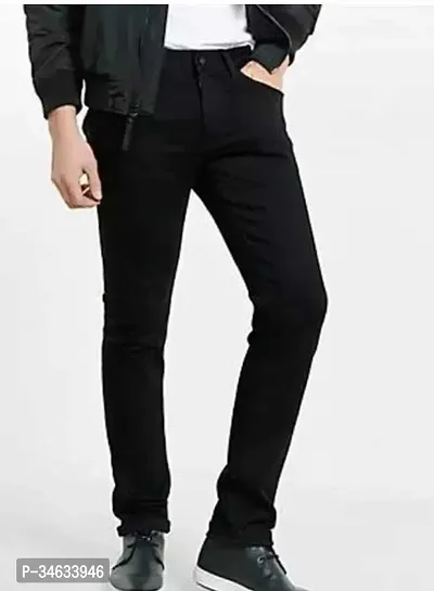 Stylish Black Cotton Blend Solid Mid Rise Jeans For Men-thumb0