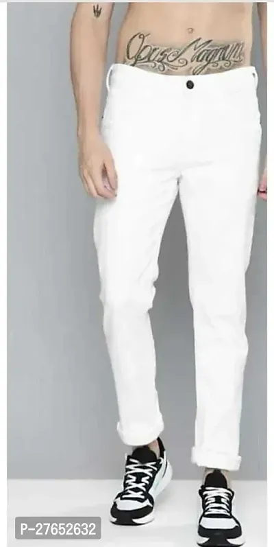 Stylish White Denim Mid-Rise Jeans For Men-thumb0