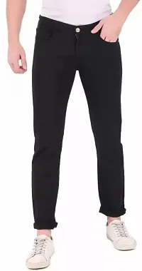 Stylish Black Cotton Blend Solid Mid Rise Jeans For Men-thumb4