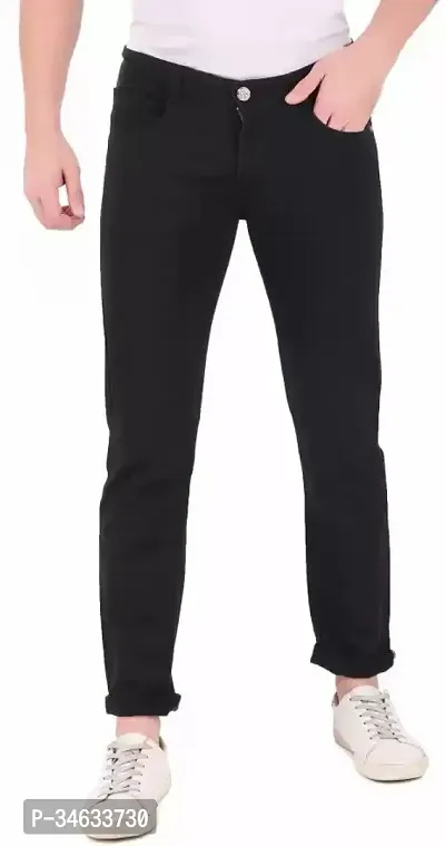 Stylish Black Cotton Blend Solid Mid Rise Jeans For Men-thumb5