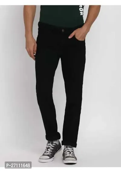 Stylish Black Cotton Blend Mid-Rise Jeans For Men