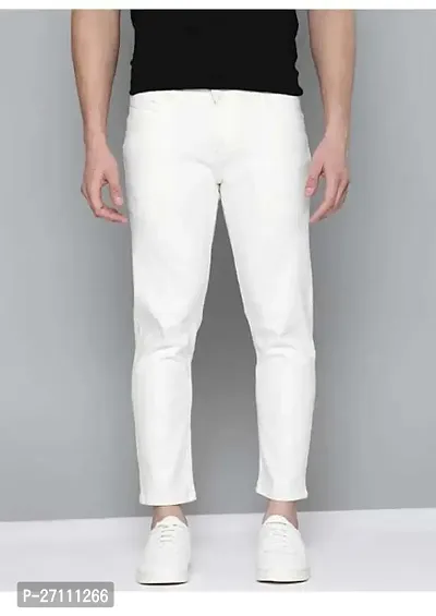 Stylish White Cotton Blend Mid-Rise Jeans For Men-thumb0