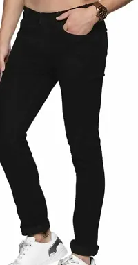 Stylish Black Denim Solid Mid Rise Jeans For Men-thumb3