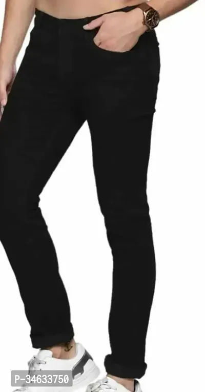 Stylish Black Denim Solid Mid Rise Jeans For Men-thumb4