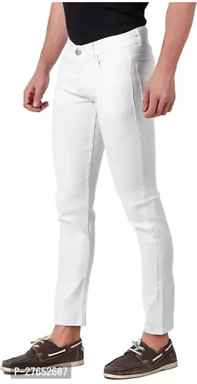 Stylish White Denim Mid-Rise Jeans For Men-thumb0