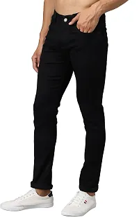 Elegant Black Cotton Lycra Blend Solid Mid-Rise Jeans For Men-thumb4