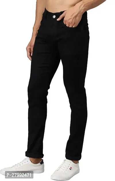 Elegant Black Cotton Lycra Blend Solid Mid-Rise Jeans For Men-thumb5