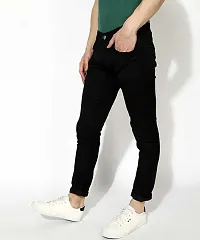 Elegant Black Denim Solid Mid-Rise Jeans For Men-thumb2