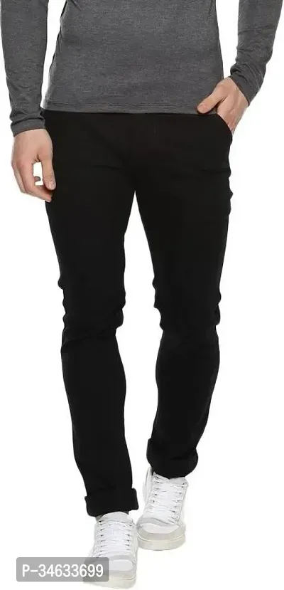 Stylish Black Cotton Blend Solid Mid Rise Jeans For Men-thumb0