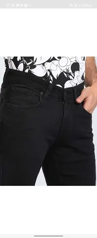 Stylish Black Cotton Blend Solid Mid Rise Jeans For Men-thumb3