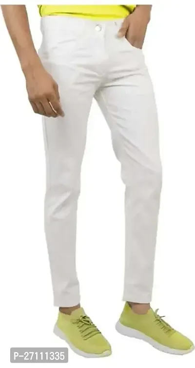 Stylish White Cotton Blend Mid-Rise Jeans For Men-thumb0