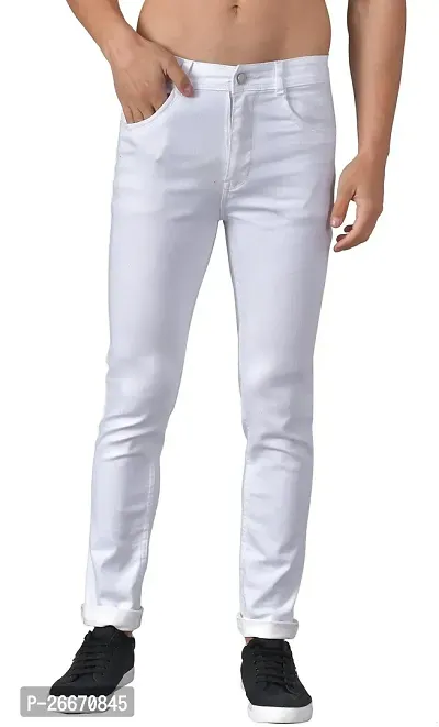 Stylish White Denim Mid-Rise Jeans For Men-thumb0