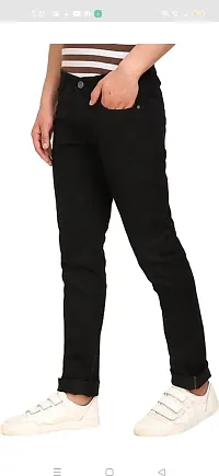 Stylish Black Cotton Blend Solid Mid Rise Jeans For Men-thumb1