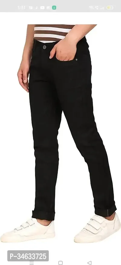 Stylish Black Cotton Blend Solid Mid Rise Jeans For Men-thumb2