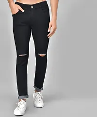 Elegant Black Denim Lycra Blend Distress Mid-Rise Jeans For Men-thumb4