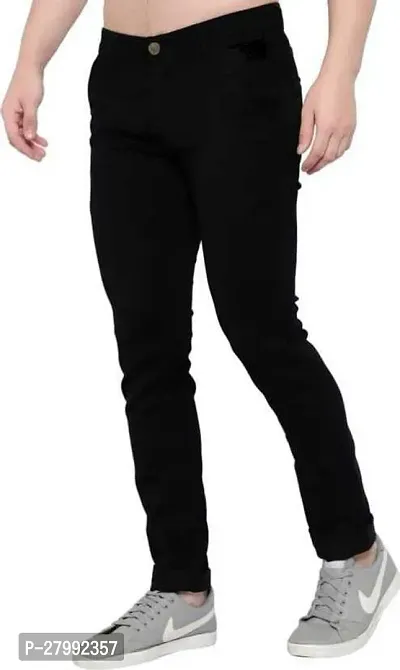 Elegant Black Denim Solid Mid-Rise Jeans For Men-thumb3