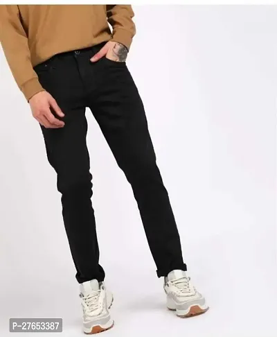 Stylish Black Denim Mid-Rise Jeans For Men-thumb0