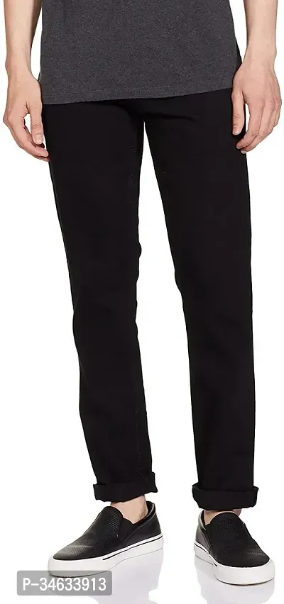 Stylish Black Denim Solid Mid Rise Jeans For Men-thumb0