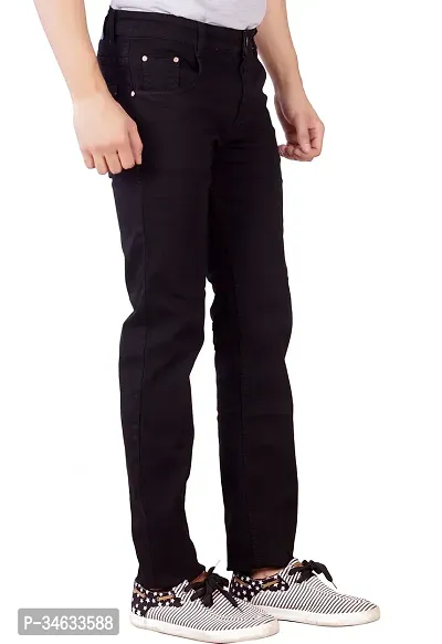 Stylish Black Cotton Solid Mid Rise Jeans For Men-thumb2