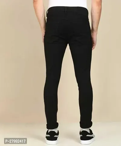 Elegant Black Denim Solid Mid-Rise Jeans For Men-thumb2