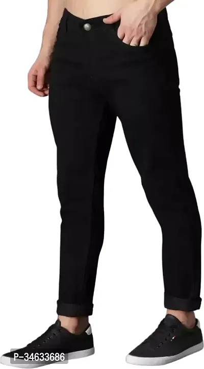 Stylish Black Cotton Blend Solid Mid Rise Jeans For Men-thumb0