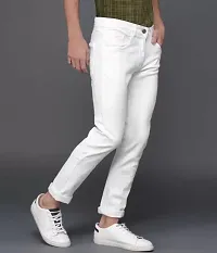 FLETE Stylish White Denim Mid-Rise Jeans For Men-thumb1