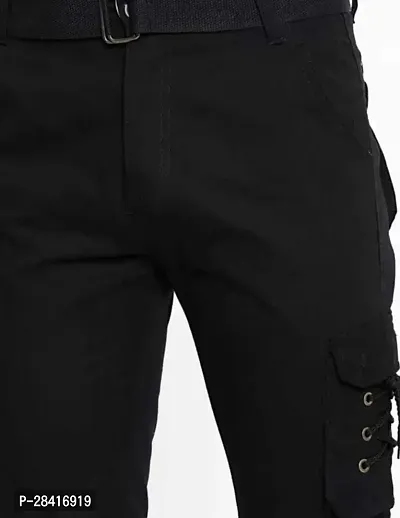 Stylish Black Cotton Blend Regular Fit Solid Cargo Pant For Men-thumb4