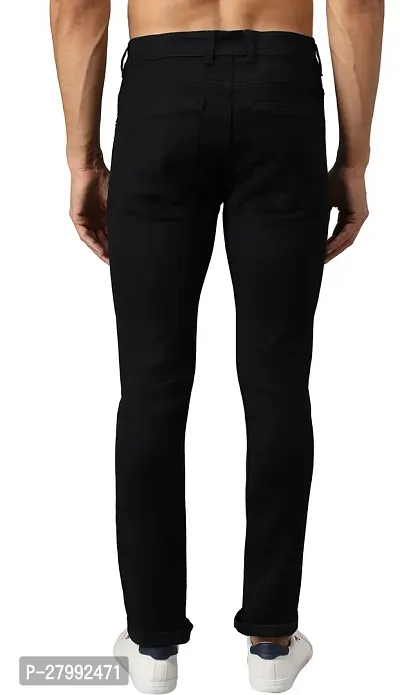 Elegant Black Cotton Lycra Blend Solid Mid-Rise Jeans For Men-thumb2