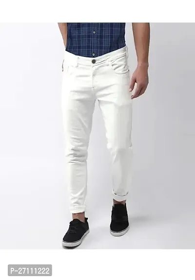 Stylish White Cotton Blend Mid-Rise Jeans For Men-thumb0