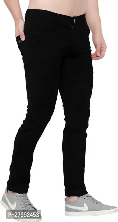 Elegant Black Cotton Lycra Blend Solid Mid-Rise Jeans For Men-thumb0