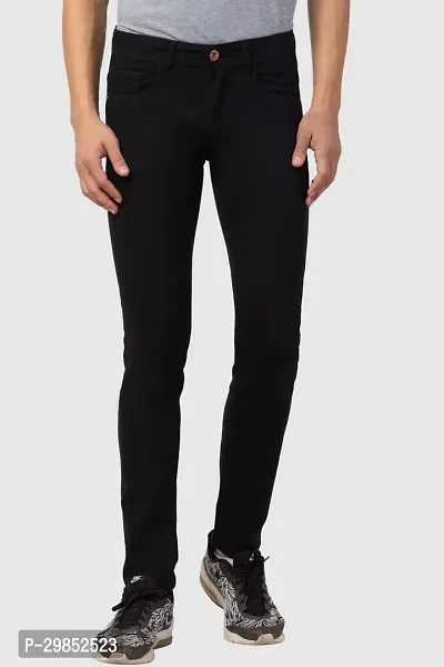 Comfortable Black Cotton Blend Mid-Rise Jeans For Men