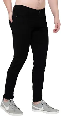 Stylish Black Cotton Blend Solid Mid Rise Jeans For Men-thumb3