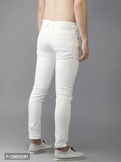 Comfortable White Cotton Blend Mid-Rise Jeans For Men-thumb2