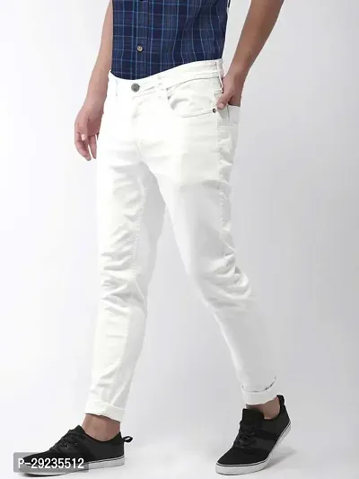 Stylish White Denim Blend Mid-Rise Jeans For Men-thumb3