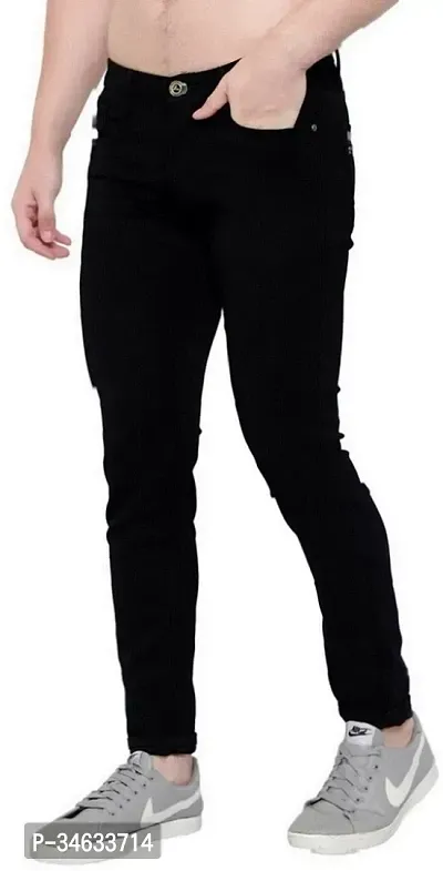 Stylish Black Denim Solid Mid Rise Jeans For Men-thumb3