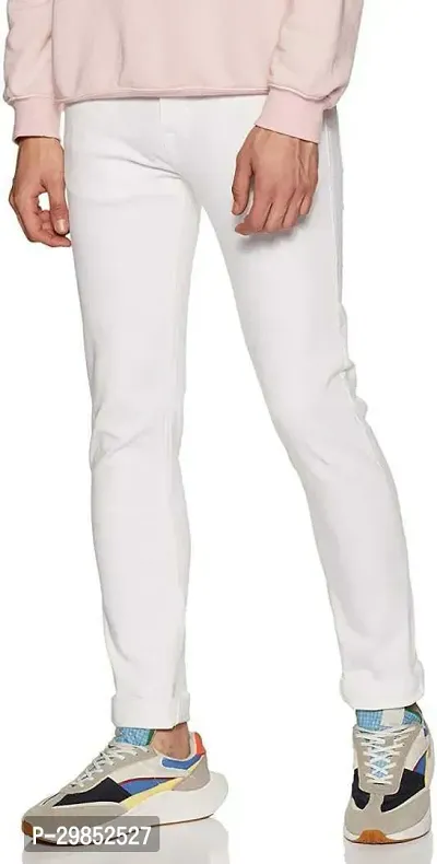 Comfortable White Cotton Blend Mid-Rise Jeans For Men