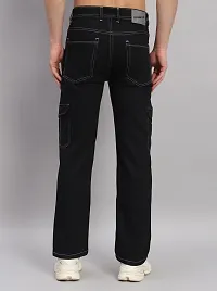 Stylish Black Denim Mid-Rise Cargos For Men-thumb1