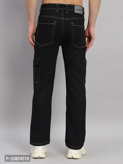 Stylish Black Denim Mid-Rise Cargos For Men-thumb2