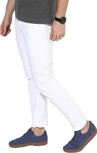 Elegant White Denim Solid Mid-Rise Jeans For Men-thumb3