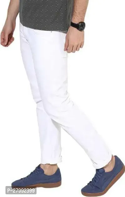 Elegant White Denim Solid Mid-Rise Jeans For Men-thumb4