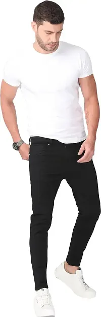 Stylish Black Cotton Blend Solid Mid Rise Jeans For Men-thumb1