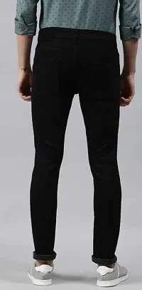 Elegant Black Denim Solid Mid-Rise Jeans For Men-thumb1