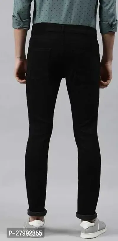 Elegant Black Denim Solid Mid-Rise Jeans For Men-thumb2