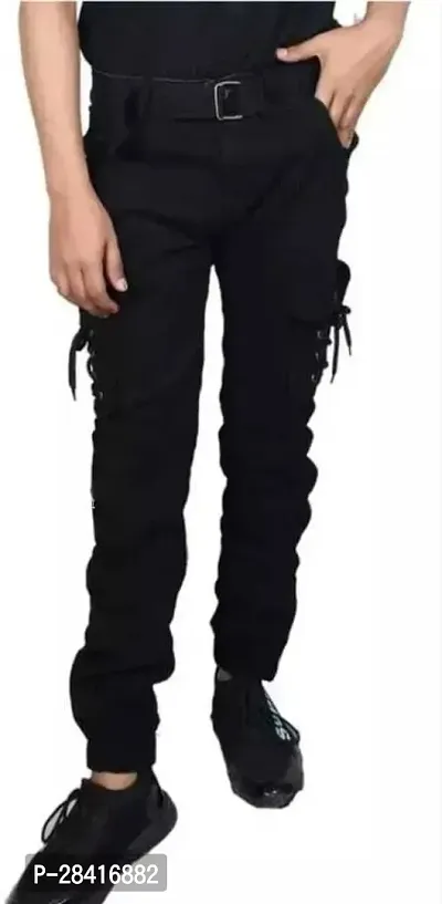 Stylish Black Cotton Blend Regular Fit Solid Cargo Pant For Men-thumb0