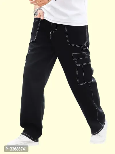 Stylish Black Cotton Blend Solid Mid-Rise Jeans For Men-thumb0