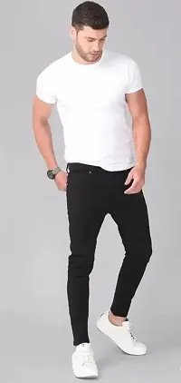 Stylish Black Blended Solid Mid Rise Jeans For Men-thumb4