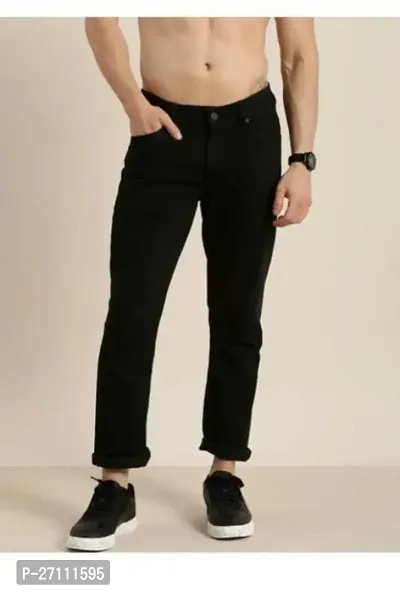 Stylish Black Cotton Blend Mid-Rise Jeans For Men-thumb0